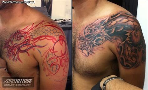 Tattoo of Dragons, Shoulder, Chest