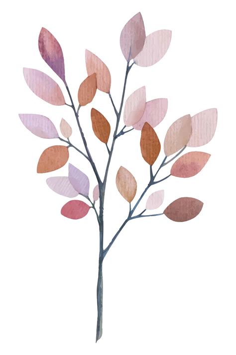 Hand Drawn Watercolor branch. Natural decorative branch single element collection. Isolated on ...