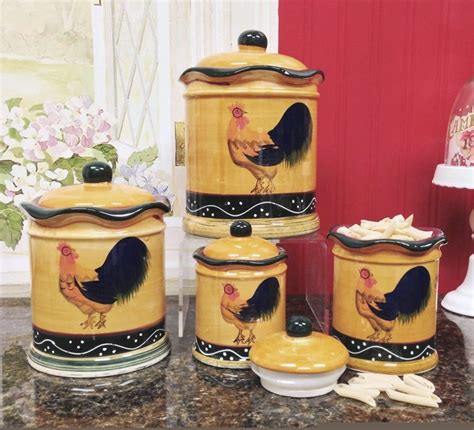 Rooster Canister Set Country Kitchen Storage Decor 4 Pc Ceramic Food Storage Set #ACK | Country ...