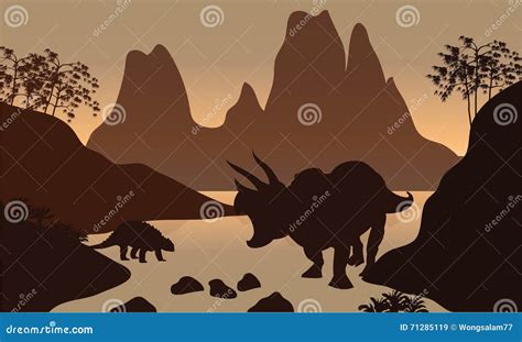 Silhouette Of Ankylosaurus In River Cartoon Vector | CartoonDealer.com ...