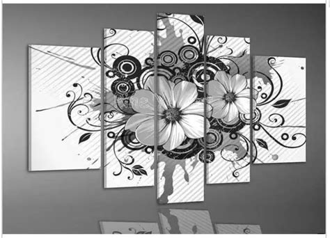 2014 new 5 piece modern abstract wall canvas art black white flower oil ...