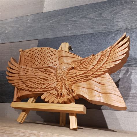 American Flag with Eagle | Carved Wooden Flag | Patriotic Decor | Wood American Flag | Bald ...