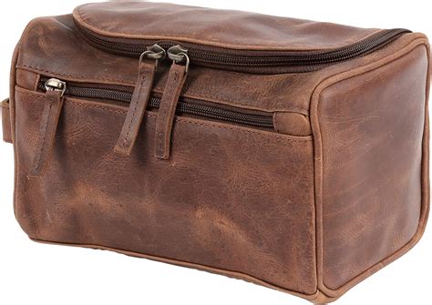 Elizo Leather Toiletry Bag for Men - Large Leather Cosmetic Bag - Mens ...