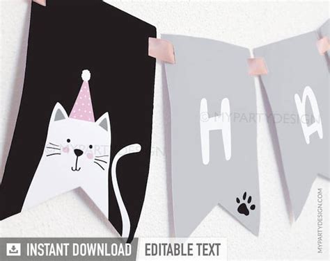 Cat Birthday Banner, Kitty Cat Party Decorations, Kitten Birthday ...