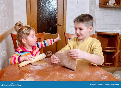 Funny Kids Bake Cookies in Kitchen. Happy Family Stock Image - Image of ...