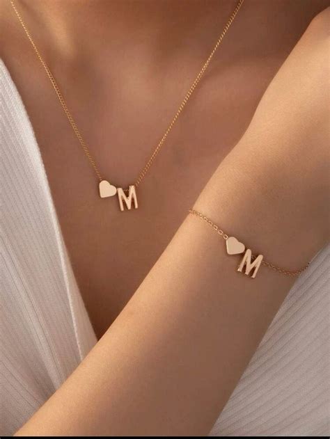 Letter and Heart Bracelet & Necklace 2 Pcs Letter M Letter - Etsy Canada | Necklace, Initial ...