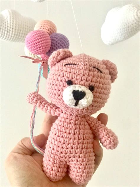 Teddy Bear With Balloons Babymobile Crochet Teddybear Baby | Etsy