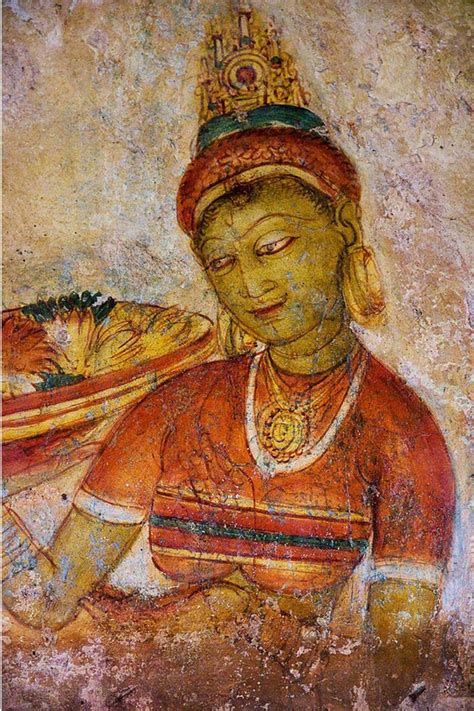 a painting on the side of a wall with a woman holding a basket and bread