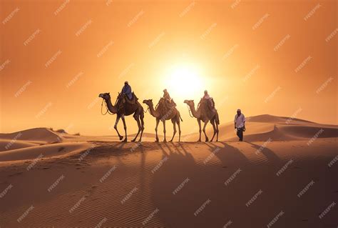 Premium AI Image | camel caravan going through the desert