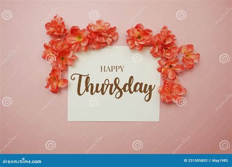 Happy Thursday Card Typography Text with Flower Bouquet on Pink ...