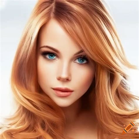 Portrait of a young woman with shoulder-length strawberry blonde hair on Craiyon