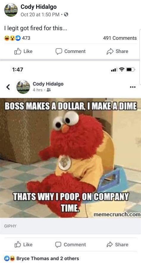 Guy Fired From His Job for Posting a Meme About Pooping at Work