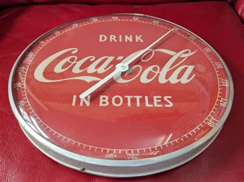 COCA COLA ROUND Glass Thermometer 495A Drink Coca-Cola In Bottles $110.00 - PicClick