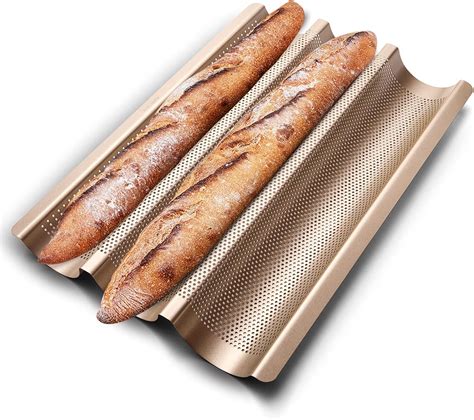 KITESSENSU Nonstick French Baguette Pans for Baking 15”x11” Carbon Steel 3 Loaf Perforated Bread ...