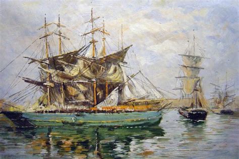 A Three Masted Ship In Port Painting by Eugene Boudin Reproduction | iPaintings.com