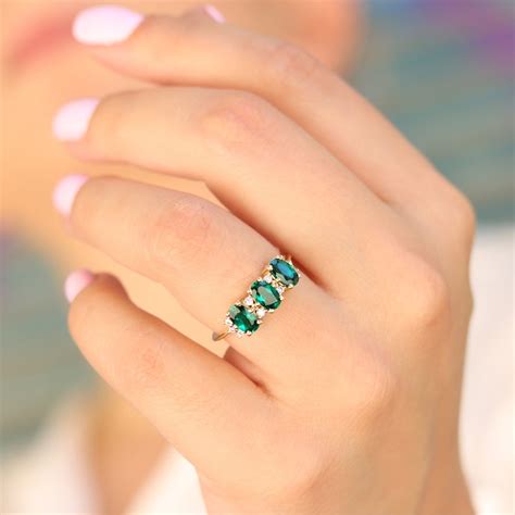 Emerald Ring Oval Emerald Genuine Emerald Diamond and - Etsy