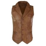 Mens Real Leather Tan Brown Black Smart Casual Gilet Waistcoat Vintage Retro-Tan: Buy Online ...