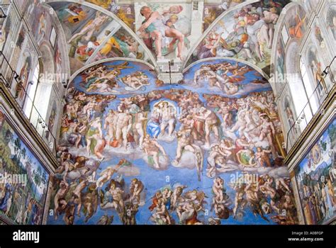 The Last Judgment by Michelangelo on the wall of the Sistine Chapel in ...