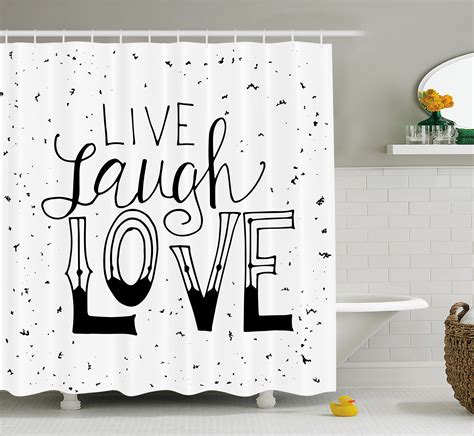 Live Laugh Love Decor Shower Curtain, Quote Hand Drawn Typographical Artistic Design Positive ...