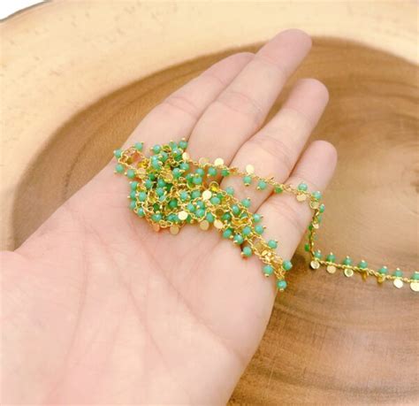 Turquoise Crystal Beaded Chain By Yard, 18K Gold Chain for Jewelry Making, Seed Beaded Chain ...