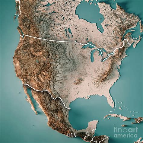 Usa D Render Topographic Map Border Digital Art By Frank Ramspott | My ...