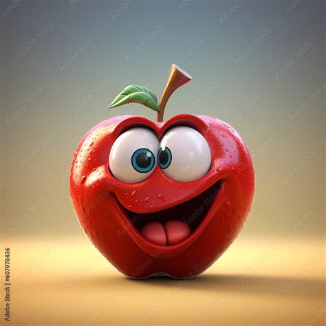 Funny cartoon apple with a huge smile isolated on light background ...