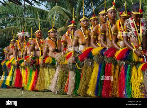 Yapese women in traditional clothing dancing at Yap Day Festival, Yap Island, Federated States ...