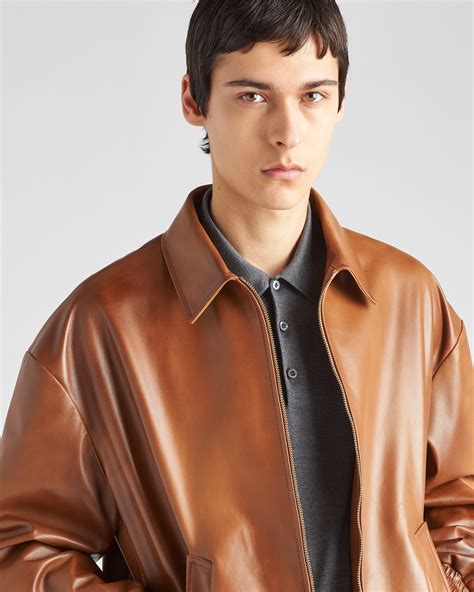 Caramel Oversized Nappa Leather Bomber Jacket | PRADA
