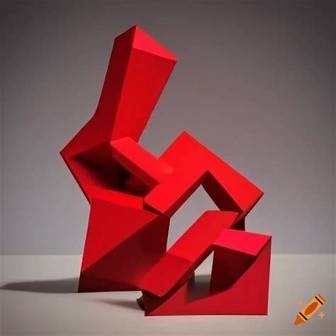 Vibrant red geometric sculpture