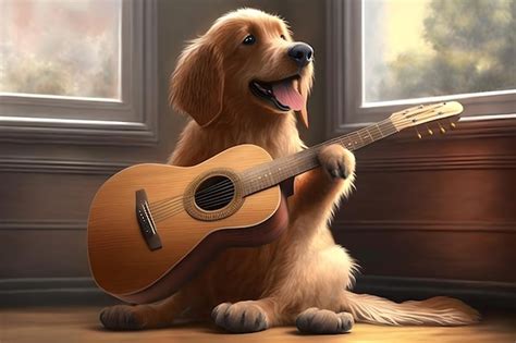 Premium AI Image | A dog playing a guitar is sitting in front of a window.