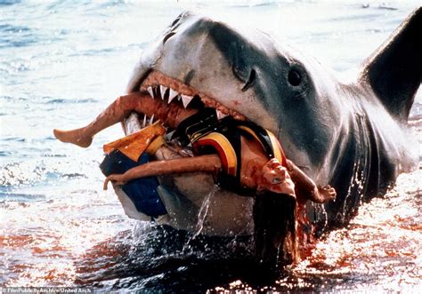 Unseen behind-the-scenes photos show Steven Spielberg's 25ft mechanical shark during filming of ...