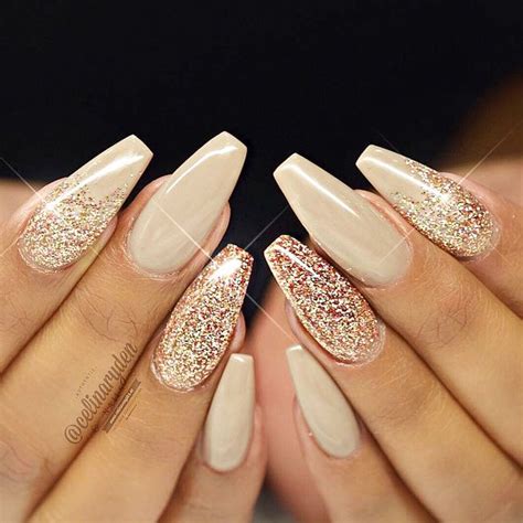 36 Ideas How To Use A Gold Glitter | Gold nail designs, Sparkle nails ...