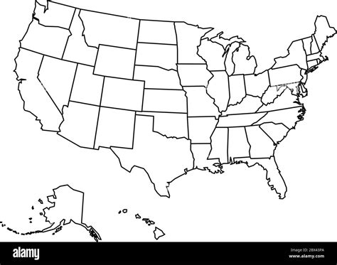 Blank outline map of United States of America. Simplified vector map ...