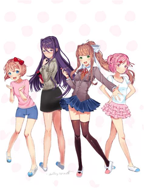 Fan art I did of the Doki Doki Literature Club in everyday clothes. 🙂 : r/DDLC