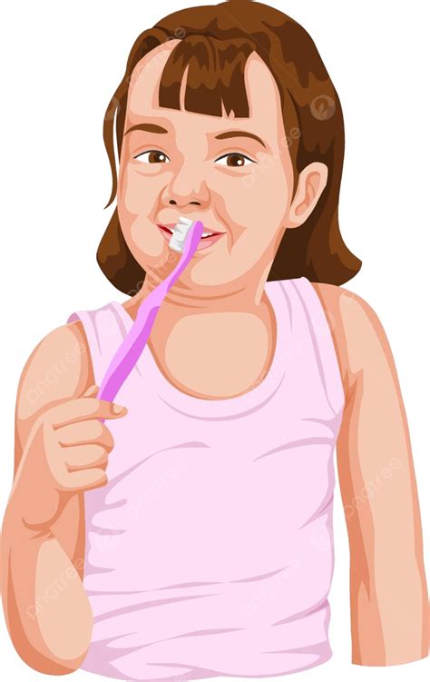Vector Of Girl Brushing Teeth White Background Representation Vector, White, Background ...