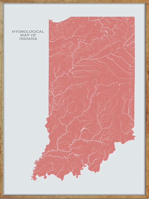Indiana Hydrological Map of Rivers and Lakes Indiana Rivers - Etsy