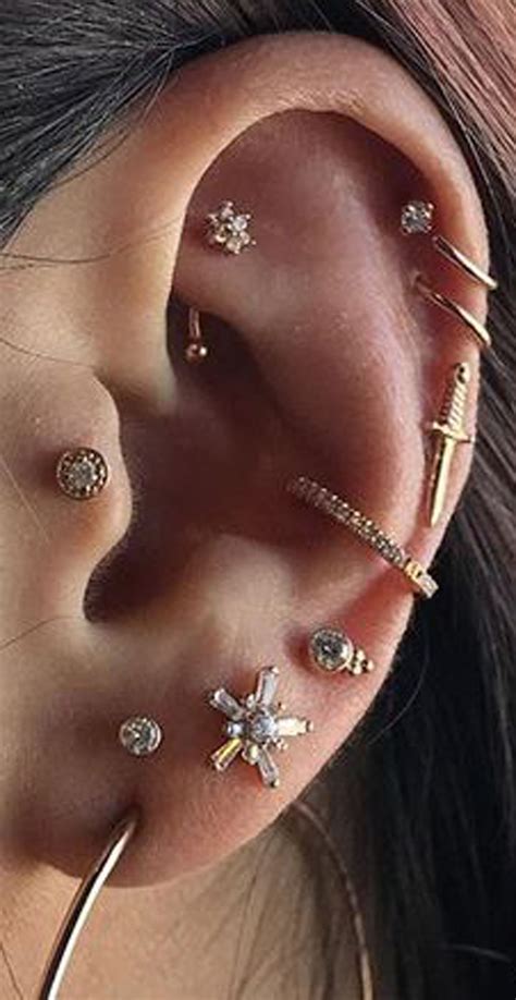 cute multiple ear piercing ideas for women flower rook jewelry conch ring hoop flower stud www ...