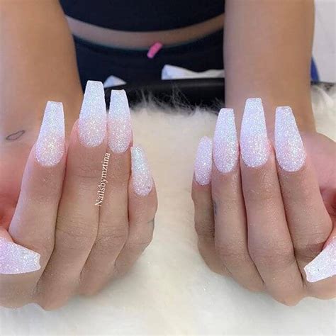 White Glitter Nails With Diamonds