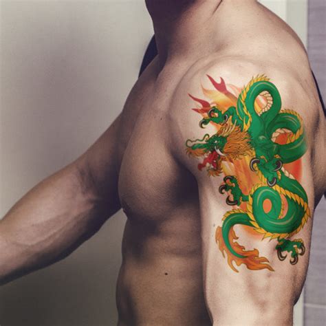 Supperb Large Temporary Tattoos - Green Dragon on Fires – supperbtattoo