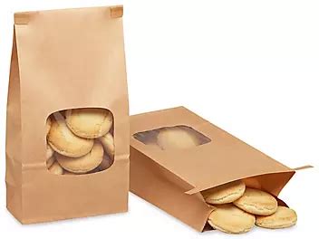 Bakery Bags - Window Front, 4 3/4 x 2 1/2 x 9 1/2", Kraft S-9672 - Uline