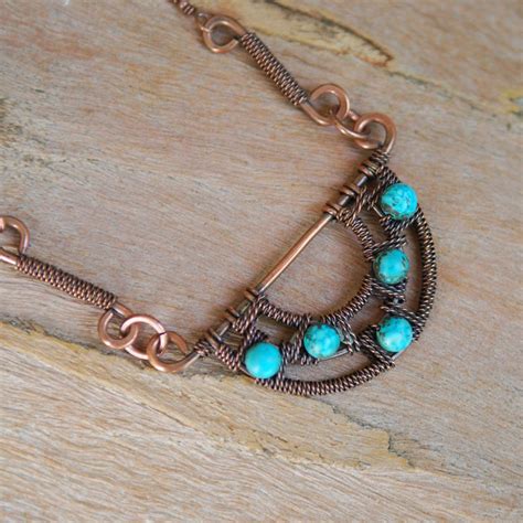 NeroliHandmade: Half Circle Oxidized Copper and Turquoise Necklace