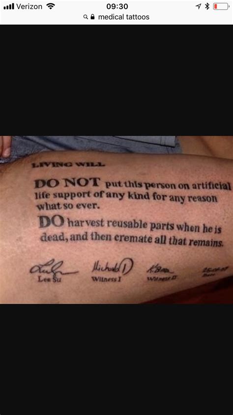 DNR Instructions Tattooed | Tattoos, Medical tattoo, Tattoo quotes