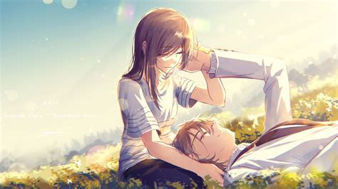 Desktop Wallpaper Cute, Anime, Couple, Meadow, Love, Hd Image, Picture, Background, 18d138