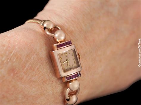 1940's Tiffany & Co. Ladies Vintage Watch - 14K Rose Gold with Rubies - Connoisseur of Time