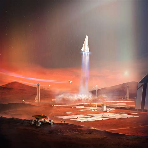 Spaceship launch from Mars colony by Jort van Welbergen | human Mars