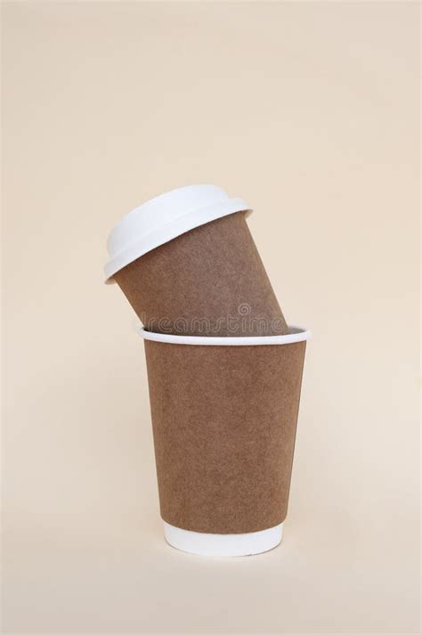 Biodegradable Paper Brown Coffee Cups with Biodegradable White Lids. Stock Image - Image of ...