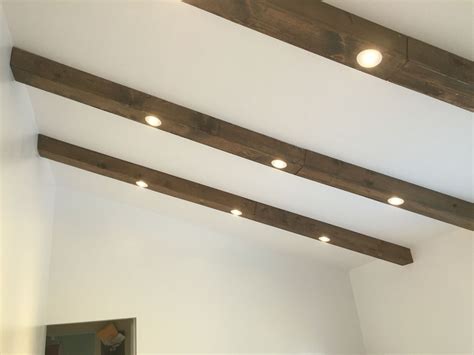 Faux Wood Beams with Recessed Lights | Rustic Lighting Bedroom