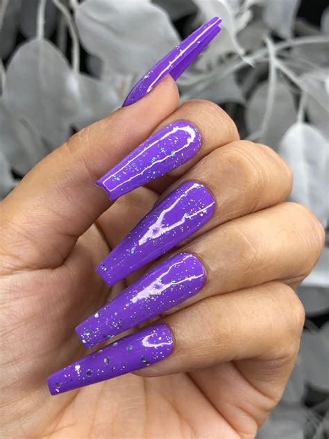 Purple Drip Press-on Nails With Purple Glitter Coffin Shaped | ubicaciondepersonas.cdmx.gob.mx