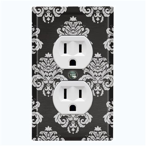 Metal Light Switch Plate Outlet Cover (Damask Black - Single Duplex ...