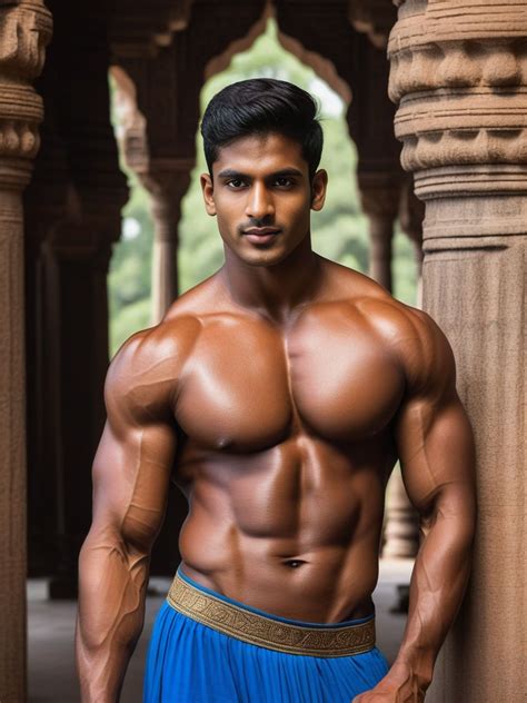 South Asian Bodybuilder in Ancient Temple | Pincel